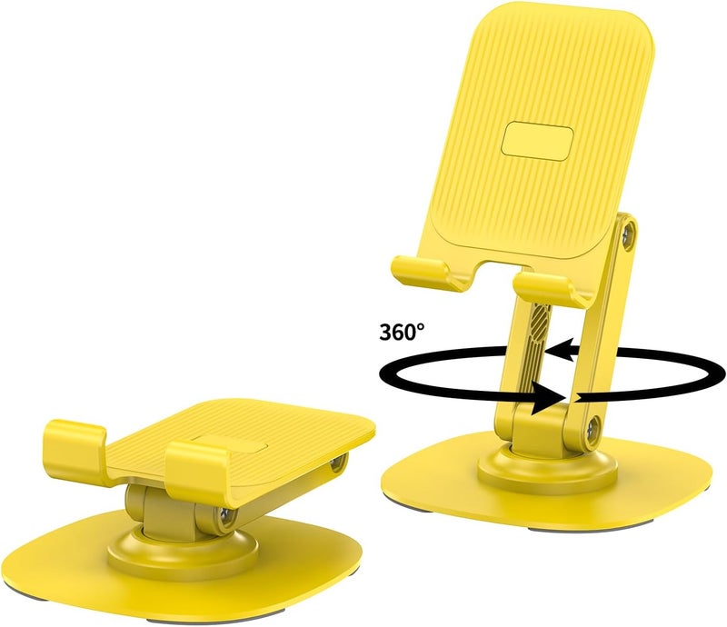 CXTX 360° Degree Rotating Mobile Phone Holder,Fully Adjustable Foldable Desktop Phone Holder Stand Base,Foldable Desktop Cell Phone Stands for iPhone17 16 15 Pro Xr Xs Max X Plus iPad Samsung(K69-Yellow) - Image 1